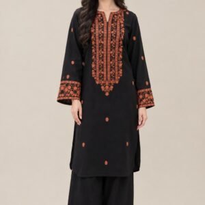 Black Rust-Orange Embroidered 2-Piece Suit