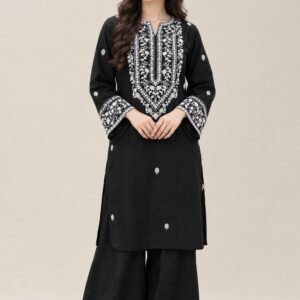 Black & White Floral Embroidered 2-Piece Suit